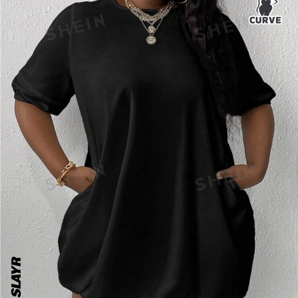 Women’s Round Neck Casual Puff Sleeve Loose Dress Plus SZ 20 - Picture 3 of 7